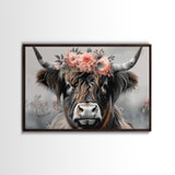 Framed Wall Art Texas Cattle, Wood Framed Canvas Print, Farmhouse Decor, Minimalist Rustic Farmhouse Painting, Vacation Home Decor, Western