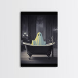 Funny Ghost In a Bathtub Halloween Decor, Halloween Art Canvas Print, Spooky Ghost Wall Art, Fall Decoration, Halloween wall decor