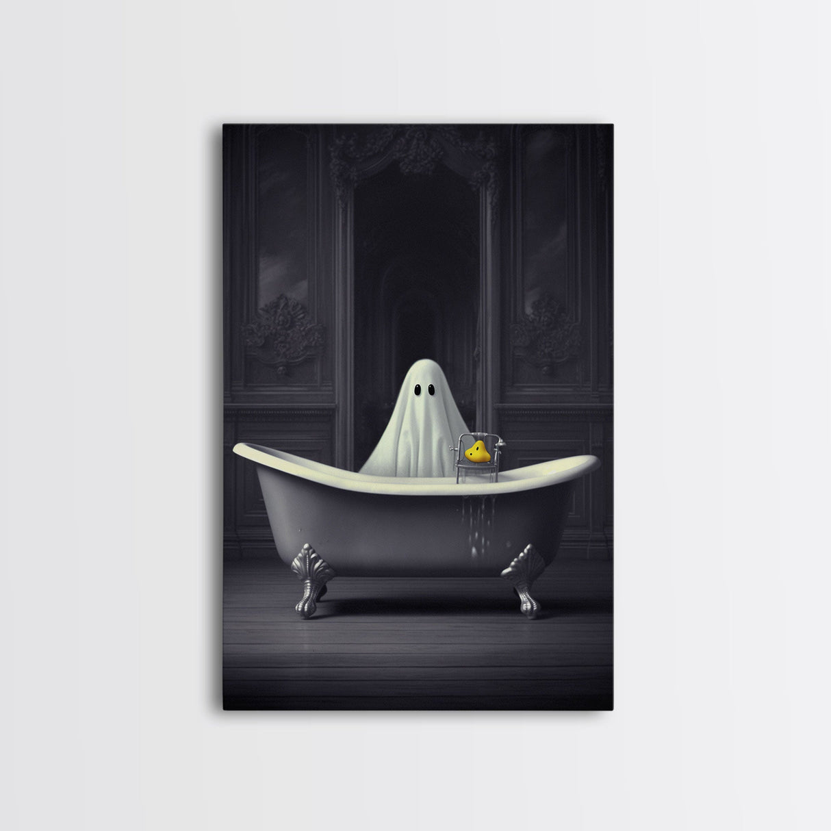 Ghost Bathroom Canvas, Dark Romantic Ghost Standing in Bathroom Creepy,  Ghost in the Bath tub Wall Art Halloween Canvas, Funny Halloween