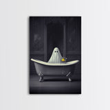 Ghost Bathroom Canvas, Dark Romantic Ghost Standing in Bathroom Creepy,  Ghost in the Bath tub Wall Art Halloween Canvas, Funny Halloween