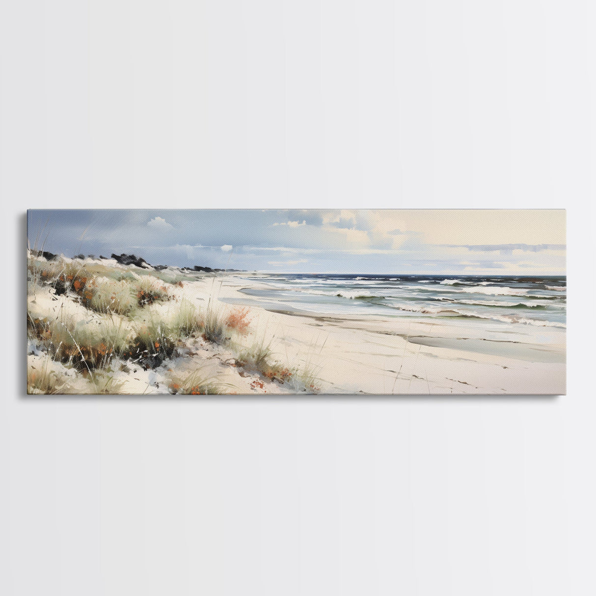 Panoramic Ocean Beach canvas prints Sea landscape Nautical photo Coastal Framed Art Sea wave canvas Extra large wall art Ready to hang