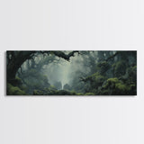 In The Forest - Ready To Hang Panoramic Foggy Pine Forest Canvas Wall Art, Nature Wall Art, Misty Green Forest Print, Modern Home Decor