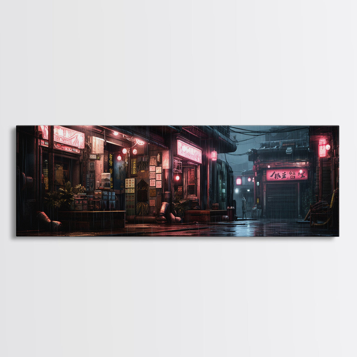 Panoramic Tokyo Streets Wall Art, Framed Canvas Print, Retro Style Japanese Painting, Winter Decor, Panoramic Art, office décor, room décor