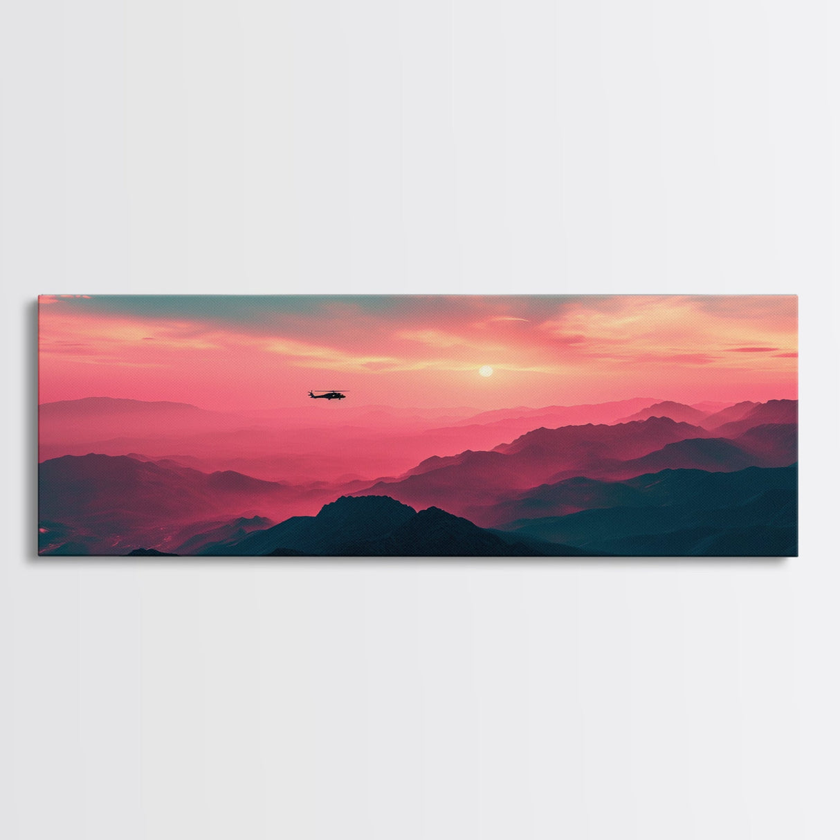 Fire Response - Blackhawk Helicopter Over The Mountains - Southern California - Framed Canvas Print, Synthwave Style Military Art