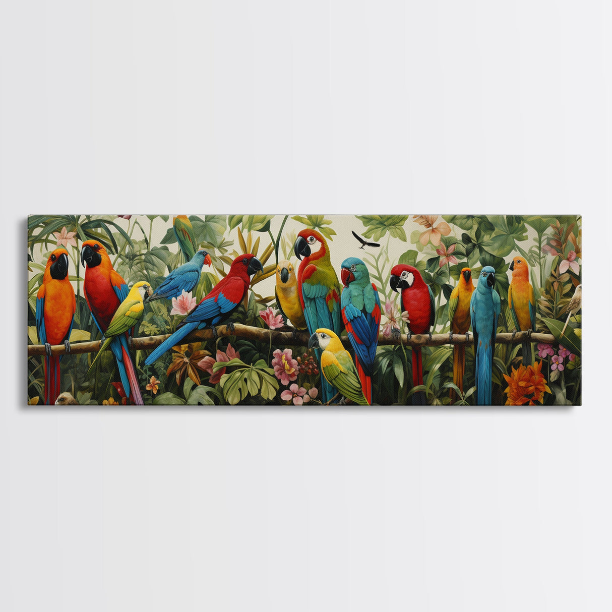 Birds Of Paradise, Parrot Print, Tropical Art, Framed Canvas Print, Beautiful Above Sofa Wall Art, Guest Room Decor