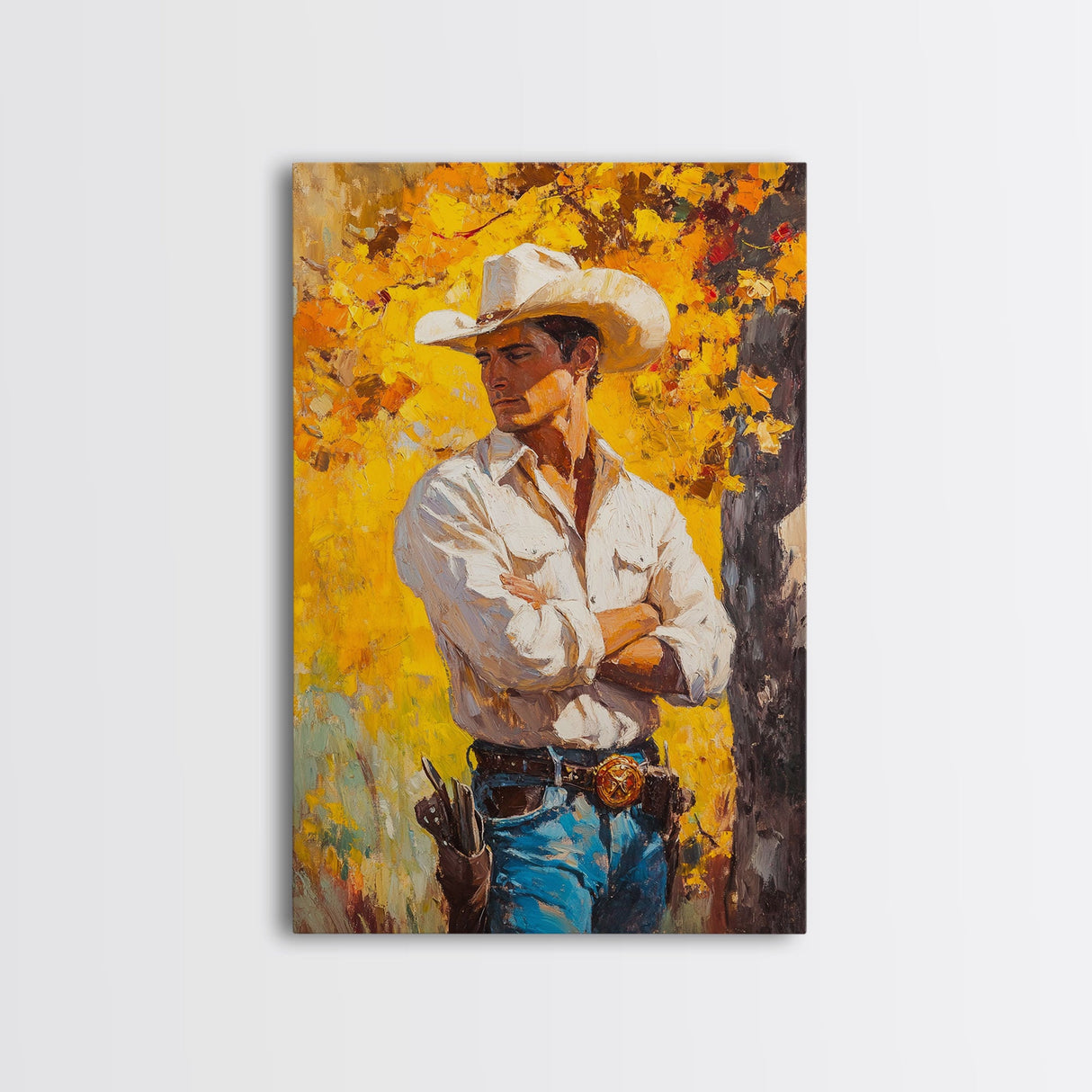 Cowboy with Autumn Foliage Canvas Print, Vibrant Fall Decor, Perfect Fall Wall Art, Seasonal Home Decor, Western Art, Framed Canvas Print