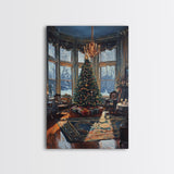 Grand Victorian Christmas Tree In Luxury Room Framed Canvas Print Classic Holiday Home Decor With Snowy Window And Festive Lights Wall Art
