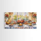 Framed Canvas Print Autumn Thanksgiving Dinner Table Art with Pumpkins, Perfect Fall Home Decor, Seasonal Wall Art, and Gallery Wall Piece