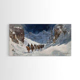 Winter Wonderland Snowy Mountain Trail Canvas Print, Rustic Christmas Cowboy Theme, Holiday Home Decor, Winter Landscape Art