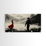 Winter Forest Cowboy Framed Canvas Print Christmas Cowboy Art Above Sofa Holiday Wall Decor Seasonal Winter Wonderland Gift