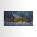 Winter Christmas Framed Canvas Print Cabin Christmas Tree Scene Wall Art Large Christmas Decor Perfect Rustic Holiday Wall Art