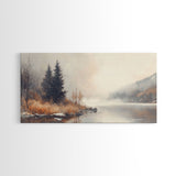 Fall On The River, Framed Canvas Print, Beautiful Watercolor Painting Of an Autumn Landscape, Ready To Hang Seasonal Decor