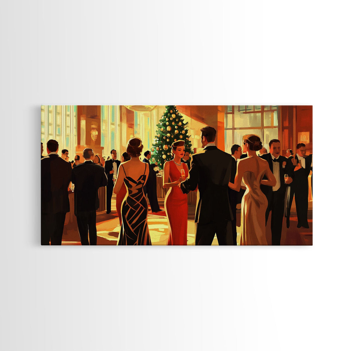 Vintage Christmas Shopping Framed Canvas Print, Retro Holiday Decor, Christmas Tree Scene Art, Vintage Christmas Home Decor, Best Gift Idea