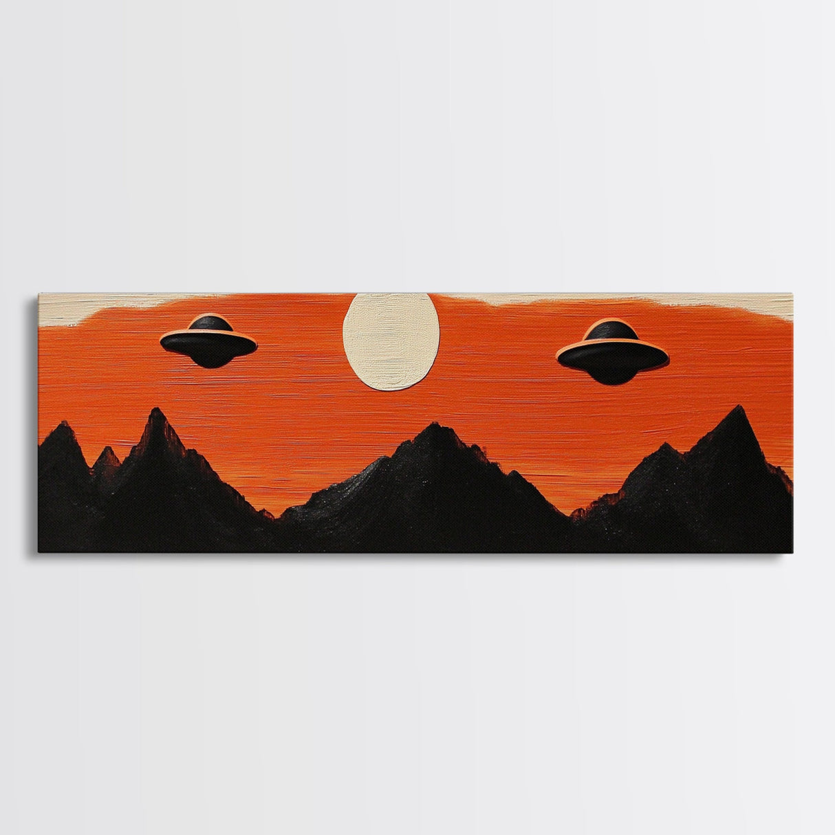 Fun Nursery Decor - Boy's Room Wall Art - Panoramic Flying Saucers or UFOs Art Print - Framed Canvas