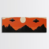 Fun Nursery Decor - Boy's Room Wall Art - Panoramic Flying Saucers or UFOs Art Print - Framed Canvas
