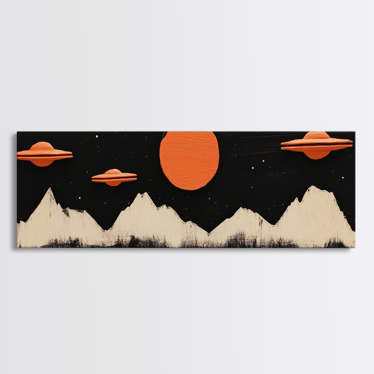 Cute  Nursery Decor - Boy's Room Wall Art - Panoramic Flying Saucers or UFOs Art Print - Framed Canvas