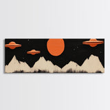 Cute  Nursery Decor - Boy's Room Wall Art - Panoramic Flying Saucers or UFOs Art Print - Framed Canvas
