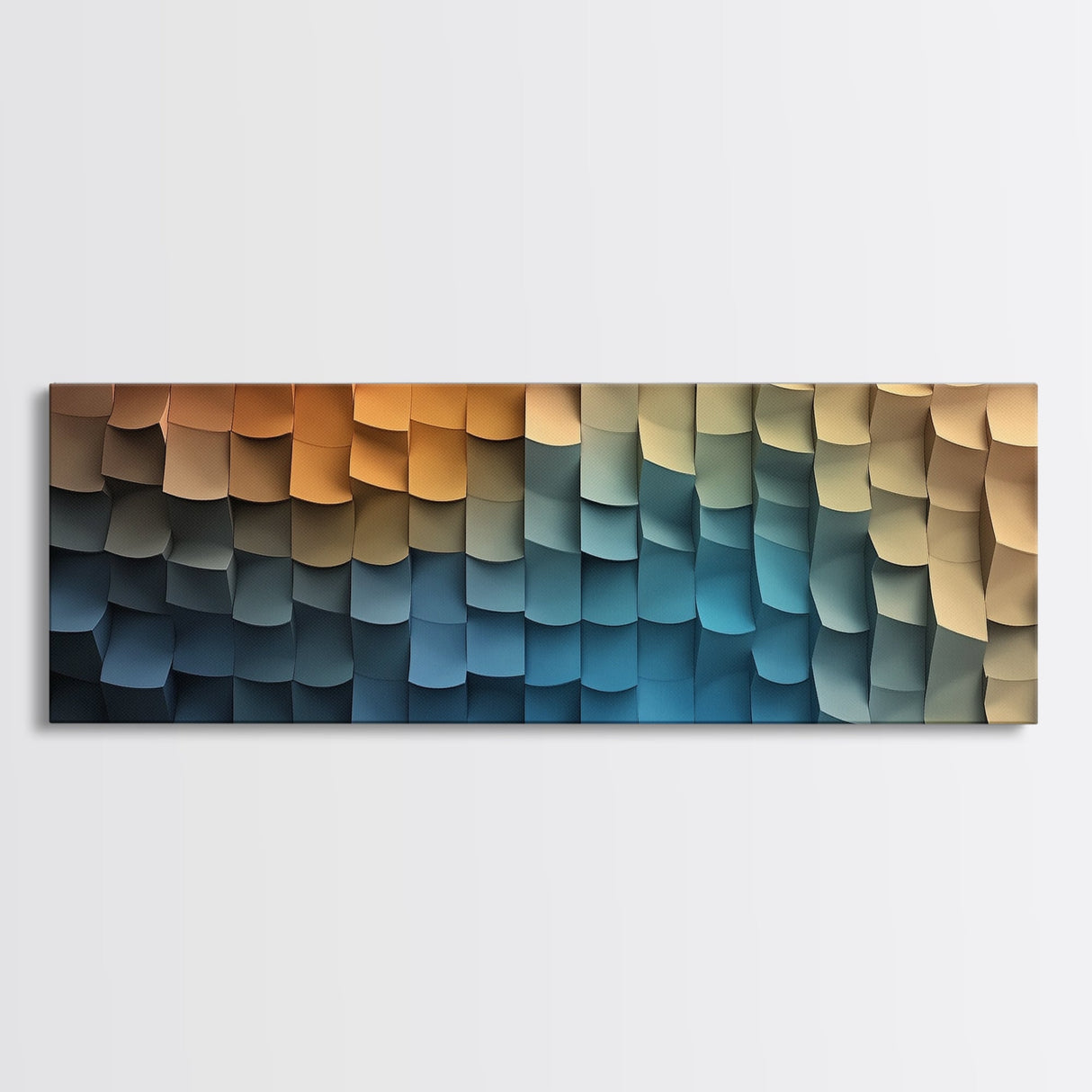 Abstract Art - Coastal Cubism - Framed Canvas Print - Panoramic Geometric Art - Unique Home Decor