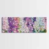 White, Pink and Purple Wild Flowers, Framed Canvas Print, Floral Oil Painting, Abstract Flower Painting, Panoramic Oversized Wall Art