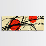 Sun Streaks - 3 Red Suns with Black Streams, Framed Canvas Print, MCM Style Geometric Abstract Wall Art