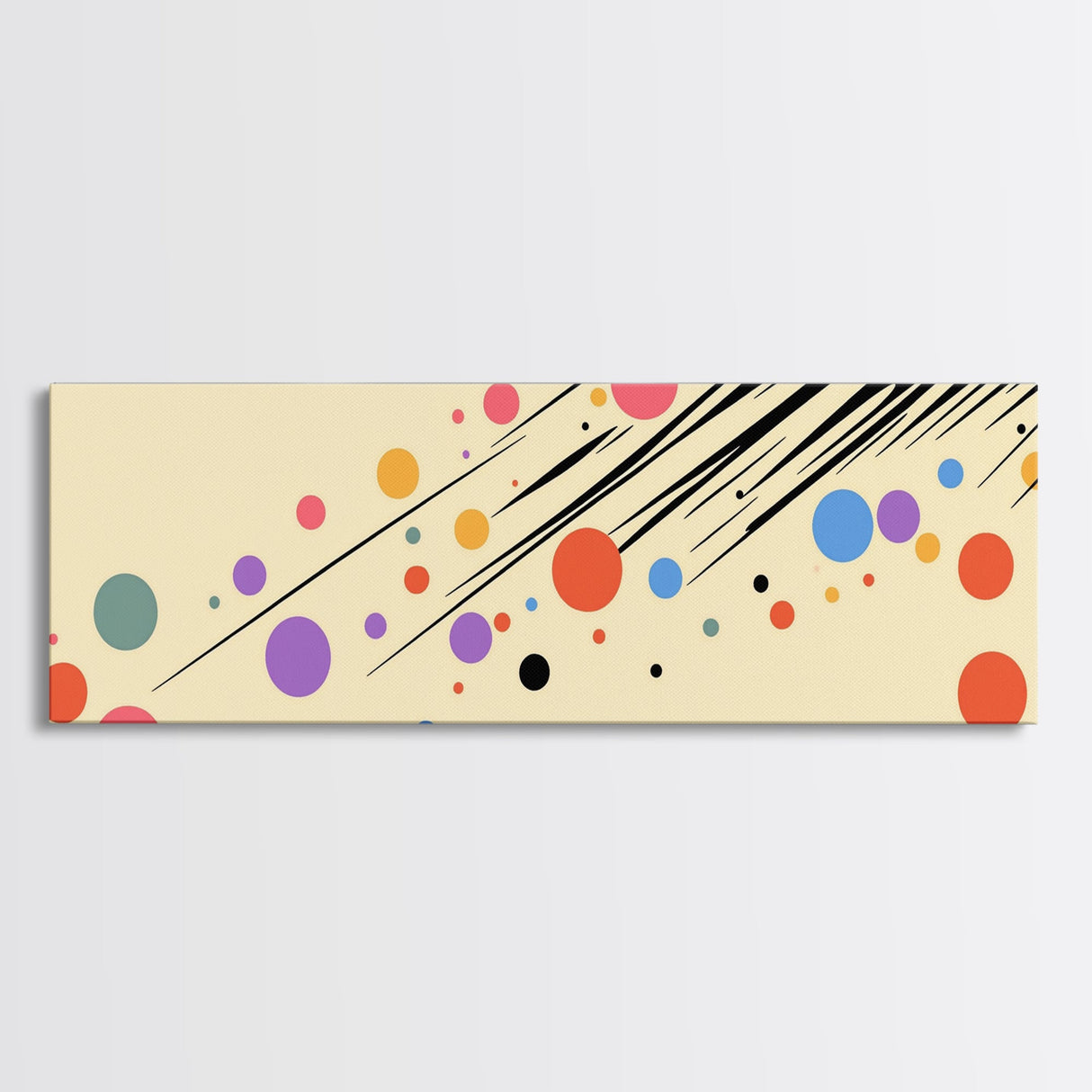 Polka Dots On Cream Background, Framed Canvas Print, Panoramic Wall Art, Modern Home Decor, Boho Style Above Bed Wall Art