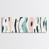 Retro Pink and Turquoise Animal Print Abstract Art, Framed Canvas Print, Wood Framed Extra Large Panoramic Art, 20x60 Art, 24x72 Art