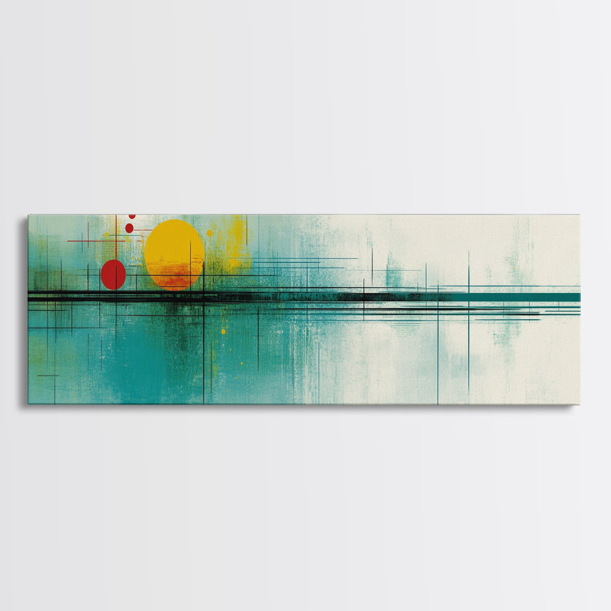 Abstract Sunset Painting Print, Panoramic Wall Art, MCM / Mid Century Modern Wall Art, Turquoise and Orange Sunset Painting, Cubism Sunset Art