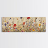 Field of Wildflowers, Spring Floral Decor, Oil Painting Canvas Print, Panoramic Art, Boho Floral Decor, Botanical Wall Art, Field of Flowers