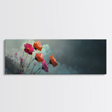 Beautiful Wild Flowers In The Clouds, Mountain Painting Canvas Print, Moody Decor, Muted and Subdued Wall Art, Centerpiece Art