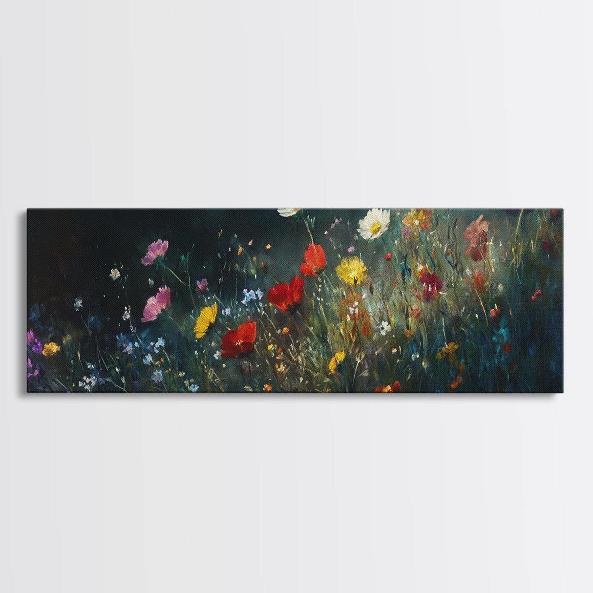 Wildflowers At Midnight Framed Canvas Print, Moody Decor, Boho Minimalist Wall Art, Modern Art, Floral or Botanical Wall Art