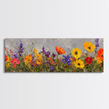 Rustic Wildflower Print, Wood Framed Canvas Art, Wild Flowers Oil Painting Print, Boho Style Minimalist Decor, Farmhouse Art