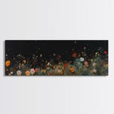 Field of Wildflowers Framed Wall Art Canvas Print, Vintage Botanical Landscape Art, Panoramic Print, Modern Farmhouse Art