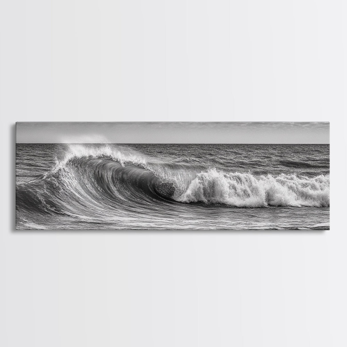 Subdued Black and White Ocean Photography Style Print, Panoramic Wall Art, Wood Framed Canvas Art, Seascapes, Nautical Decor