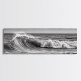 Subdued Black and White Ocean Photography Style Print, Panoramic Wall Art, Wood Framed Canvas Art, Seascapes, Nautical Decor