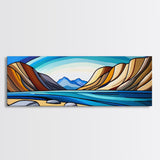 Retro Art Deco Landscape Print, Stained Glass Style Landscape Painting, Wood Framed Wall Art, Horizontal Art, Ultra Wide Panoramic Art