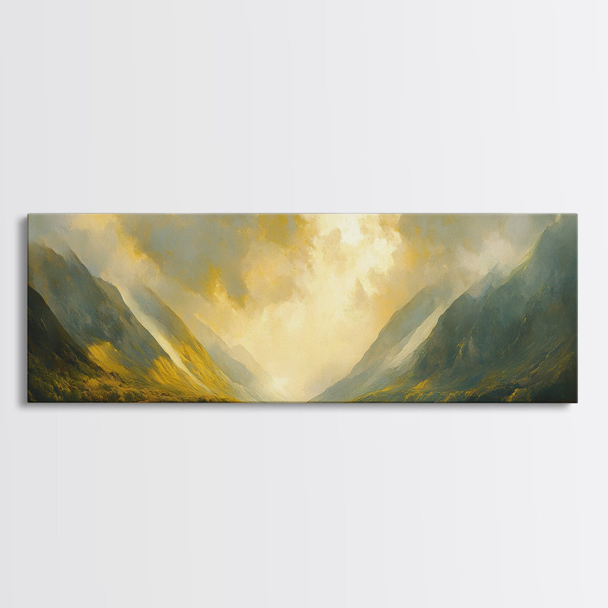 Sunset In The Valley, Framed Canvas Print, Oil Painting Landscape, Original Artwork, Wide Horizontal Art, Above Sofa Modern Art, Moody Decor