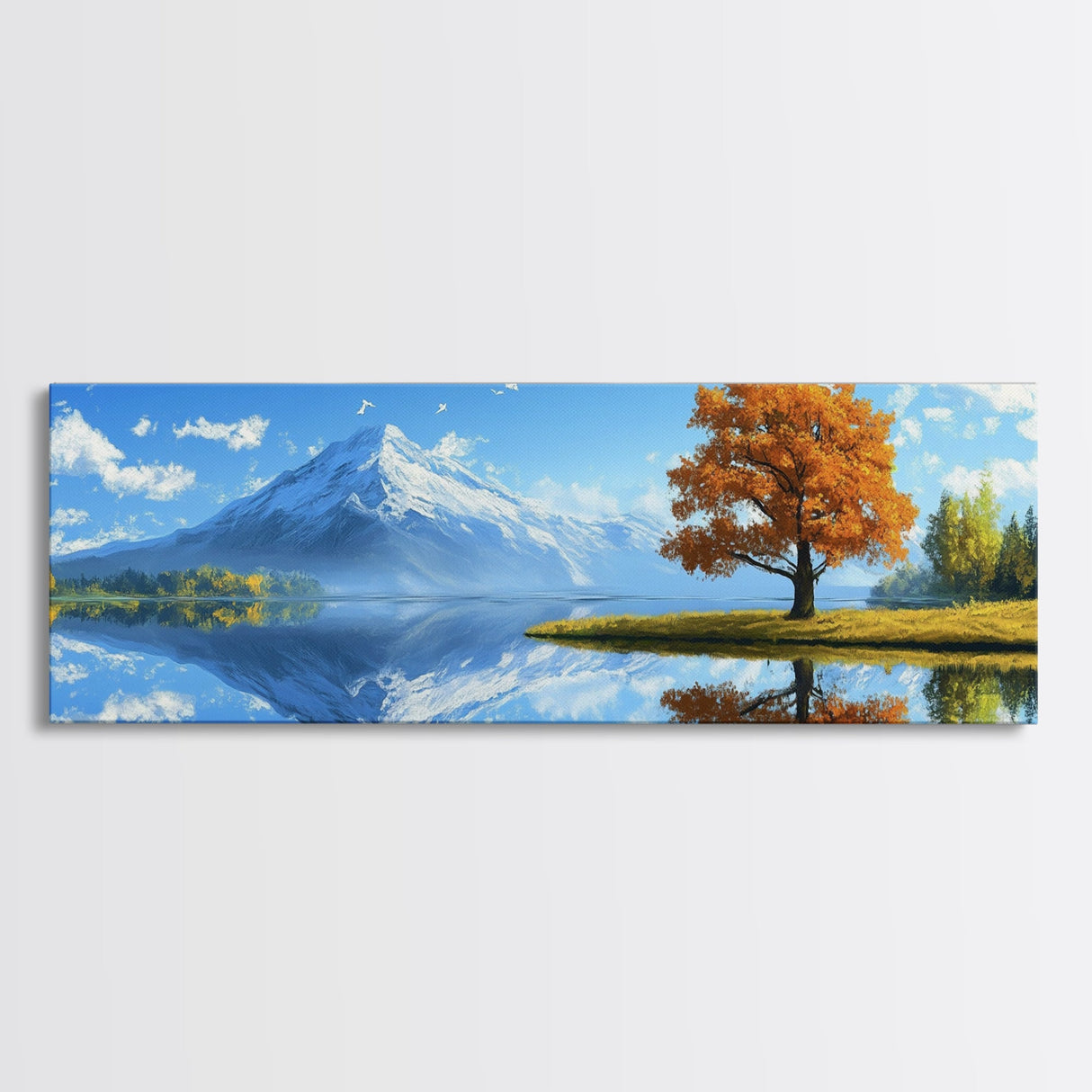 Large Framed Landscape Art | Reflections In The Lake | Panoramic Landscape Painting Framed Canvas Print | Canvas Wall Art