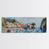 Muted Italian Fishing Village Painting Print, Boho Wall Art, Minimalist Style Panoramic Painting, Extra Large Oversized Wall Art, Home Decor / Gift Idea