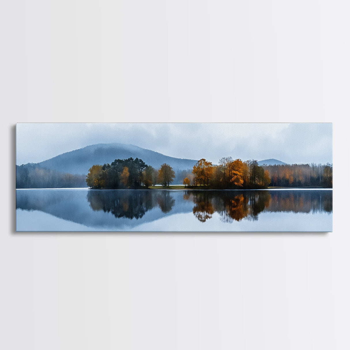 Calm - Reflections In The Lake On An Overcast Day - Panoramic Print - Original Painting Print - Landscape Oversized Painting Art