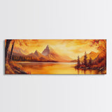 Golden Hour Over The Mountains, Sunset Landscape Painting Print, Wood Framed Artwork, Ultra Wide Panoramic Print