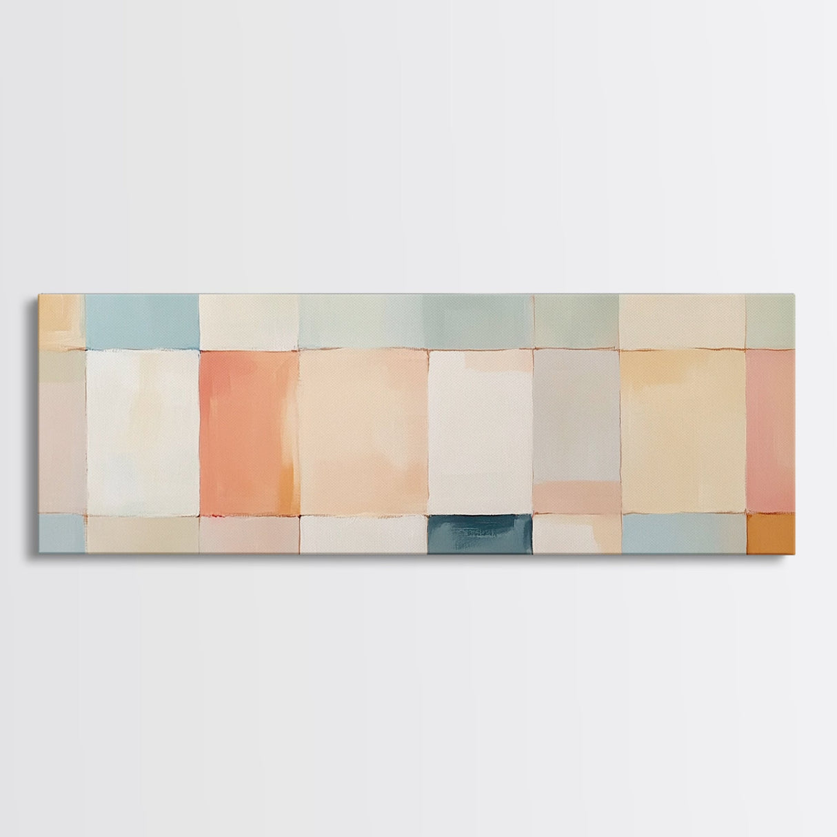 MCM Style Abstract Square, Framed Canvas Print, Mid-Century Modern Wall Art, Pastel Colors, Large Horizontal Wall Art Print