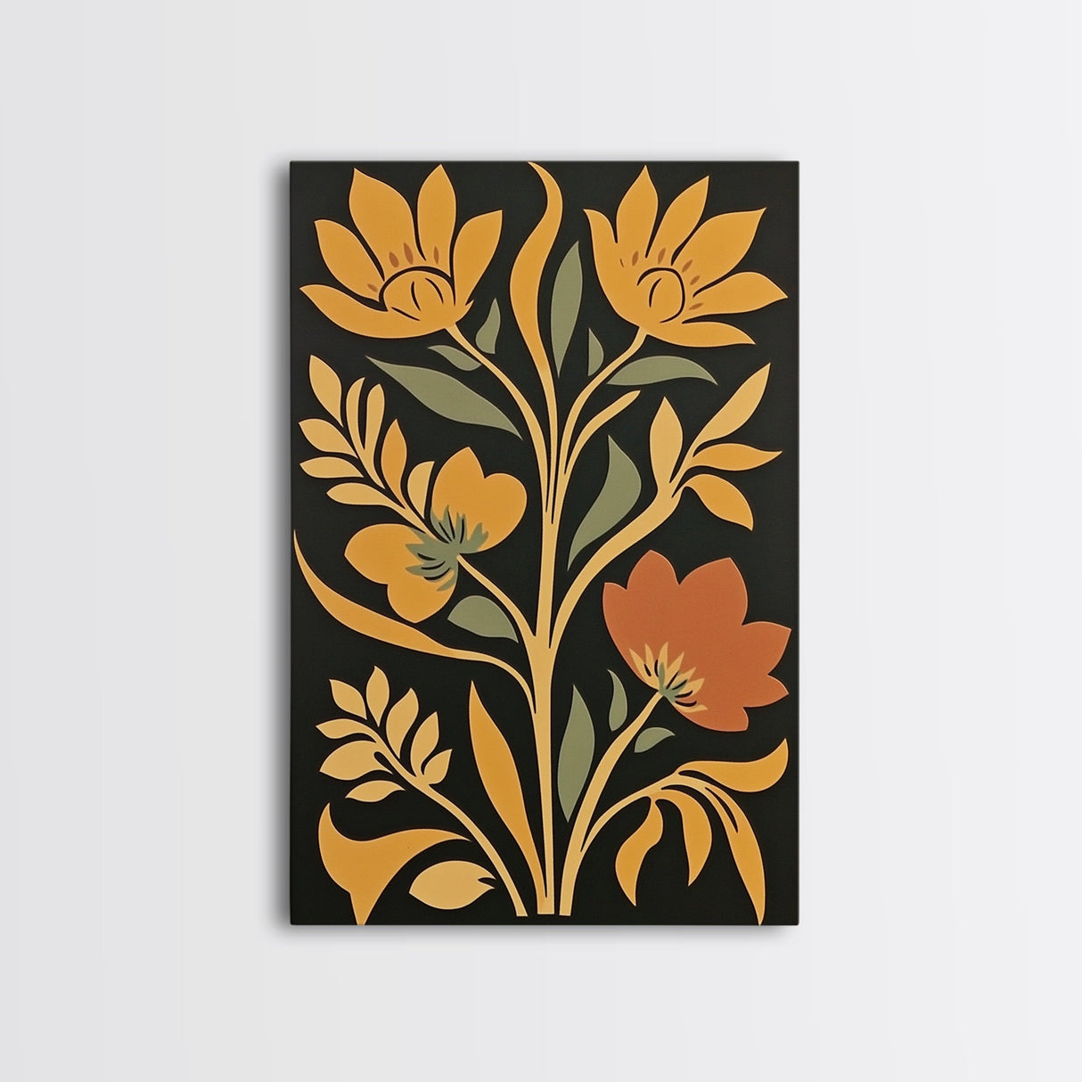 Flower Market Print Framed Canvas Print Mid-Century Modern Botanical Wall Art Boho Modern Farmhouse Living Room Art