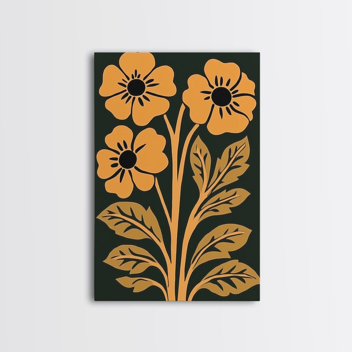 Mid-Century Modern Abstract Floral Canvas Wall Art Print With Wood Frame, Home Decor, Modern Farmhouse Flower Market Decor