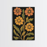 Abstract Geometric Flowers, Minimalist Botanical Floral Canvas Wall Art Print, Mid Century Modern Boho Decor, Neutral Subdued Flower Art