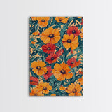 Orange and Red Flower Print, Canvas Print, Wood Frame Art, Large Wall Art, Abstract Botanical or Floral Wall Art, Custom Painting For Living Room