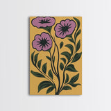 Framed Canvas Canvas Wall Art Mid-Century Modern Boho Flower Print, Purple and Yellow Wall Art, Modern Art Boho Home Decor, Minimalist