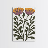 Abstract Botanical Wall Art, Framed Canvas Print, Purple Flowers on White Background