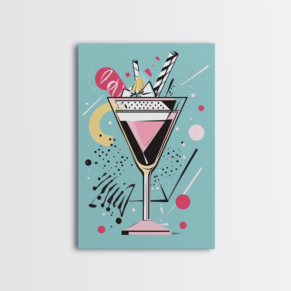Preppy Martini Print, Framed Canvas Wall Art, Wedding Gift, Preppy Dorm Room Decor, Trendy Wall Art