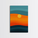 MCM - Mid Century Modern Framed Canvas Print of a Sunset, Gradient Painting Print, Vintage Landscape Art