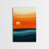 Abstract Sunset Over The Ocean Art Deco Style Wall Art Canvas Print, Beautiful Wall Art, Vertical Living Room Decor